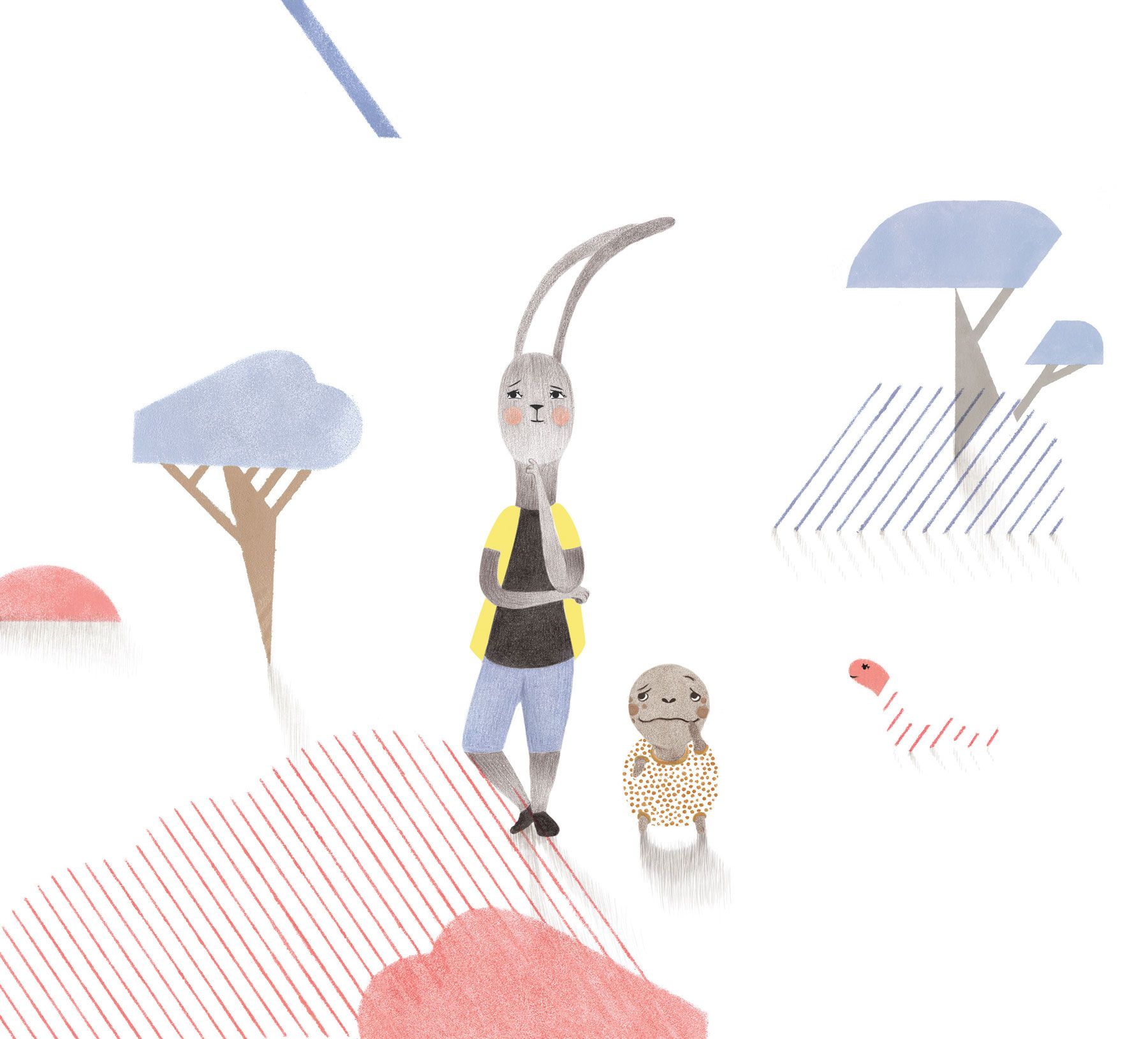 Children's book illustration rabbit and turtle