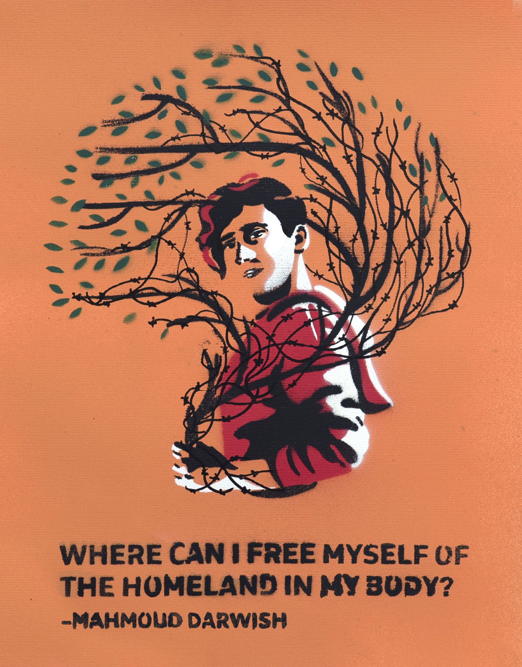 Where can I free myself of the homeland in my body - stencil illustration